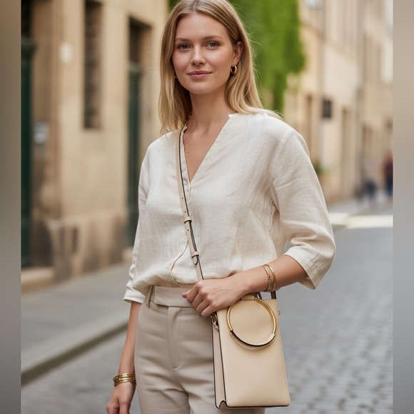 INC International Concepts Handbags - INC International Concepts Cream Shoulder Bag with Gold Ring